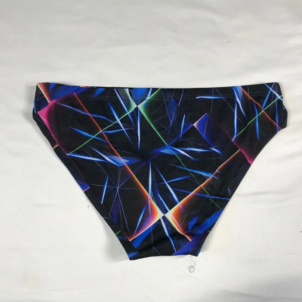 Arena Mens Swim Briefs Black Neon Geometric Laser Light Print Sz 36